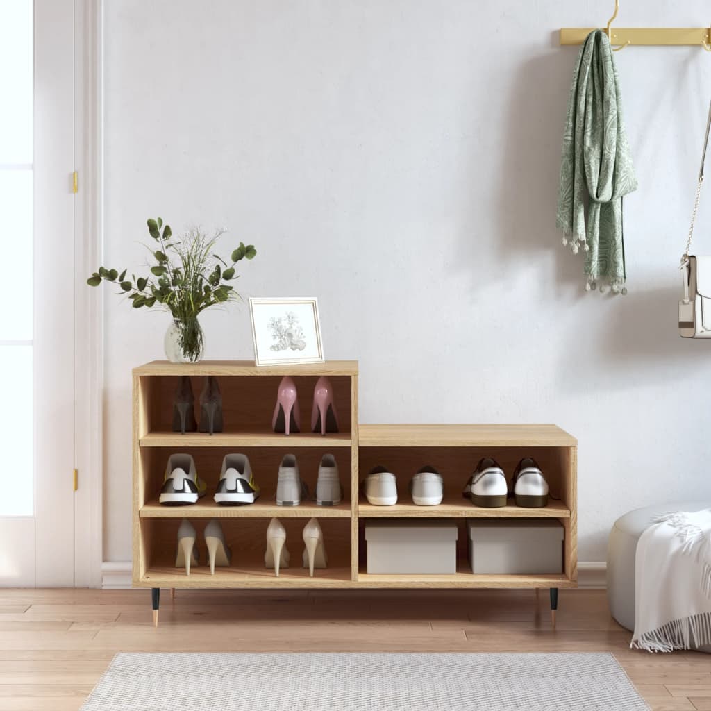 Luxo Shoe Cabinet Solid Oak 5 Compartments Rectangular & Metal Feet