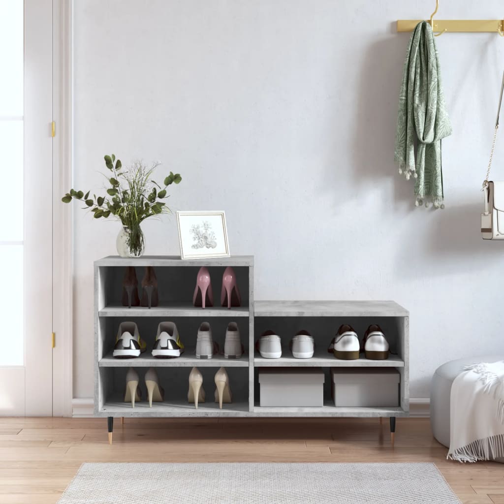Luxo Shoe Cabinet Solid Oak 5 Compartments Rectangular & Metal Feet