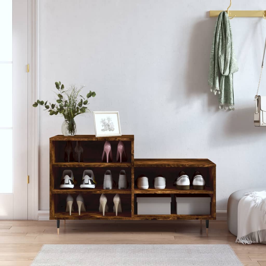 Luxo Shoe Cabinet Solid Oak 5 Compartments Rectangular & Metal Feet