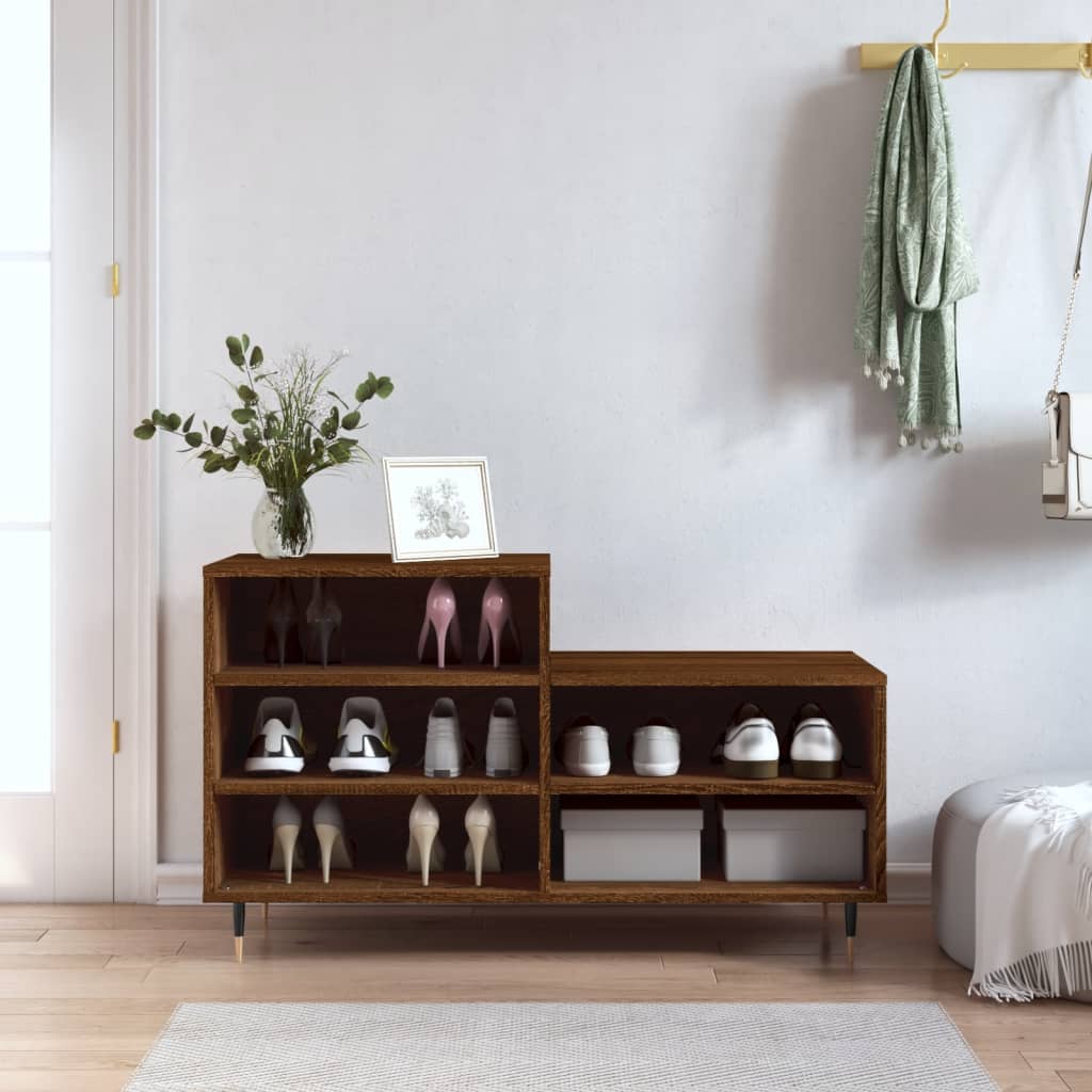 Luxo Shoe Cabinet Solid Oak 5 Compartments Rectangular & Metal Feet