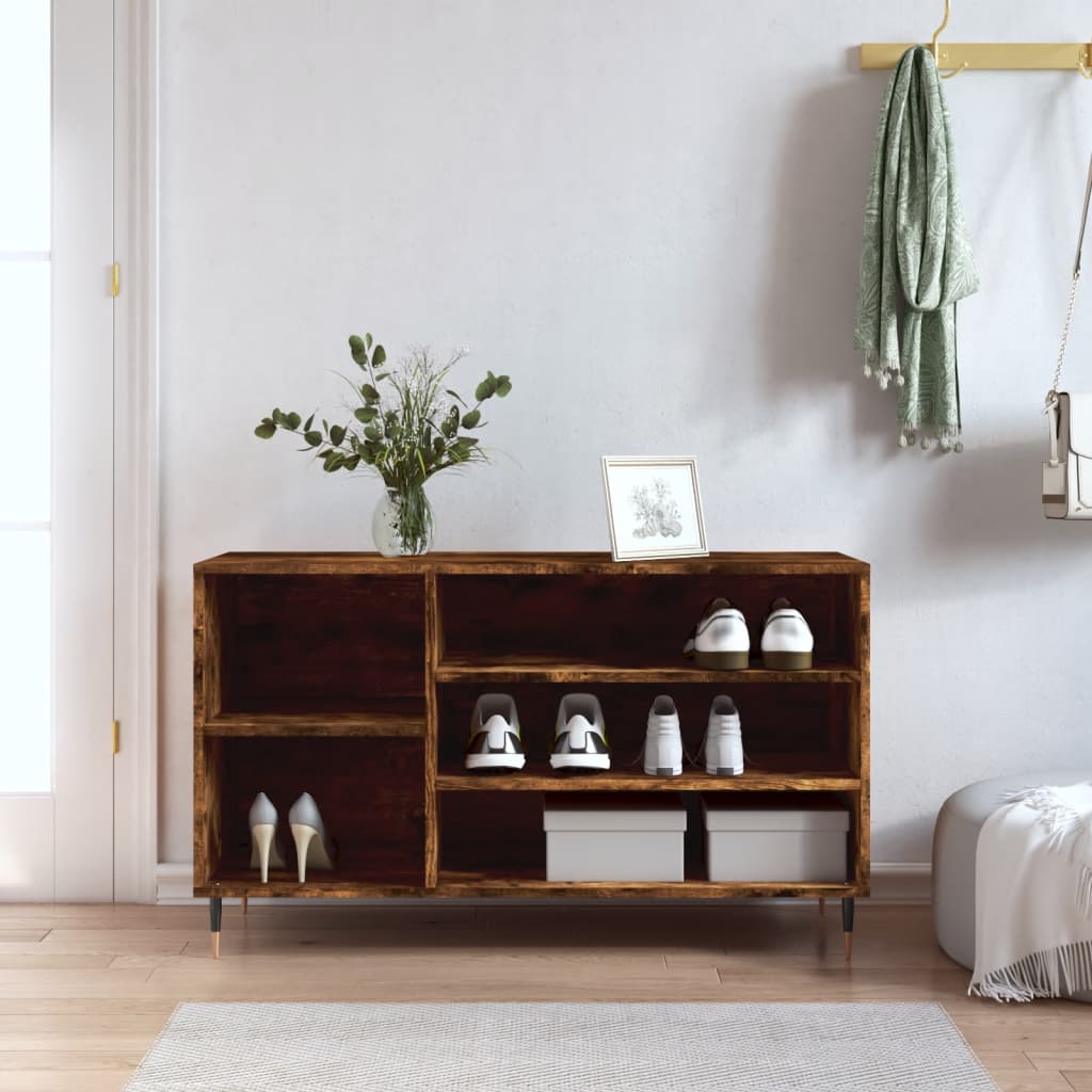 Shoe Cabinet High Gloss Reclaimed Wood 5 Compartments