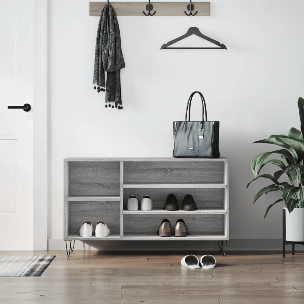 Luxe Shoe Cabinet High Gloss Reclaimed Wood 5 Compartment