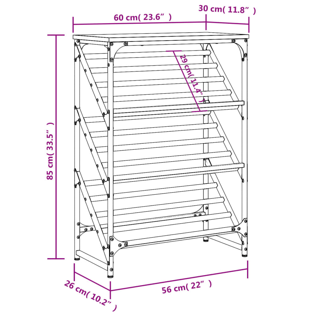 Freya Shoe Rack Reclaimed Wood Tall & Skinny 3 Compartments