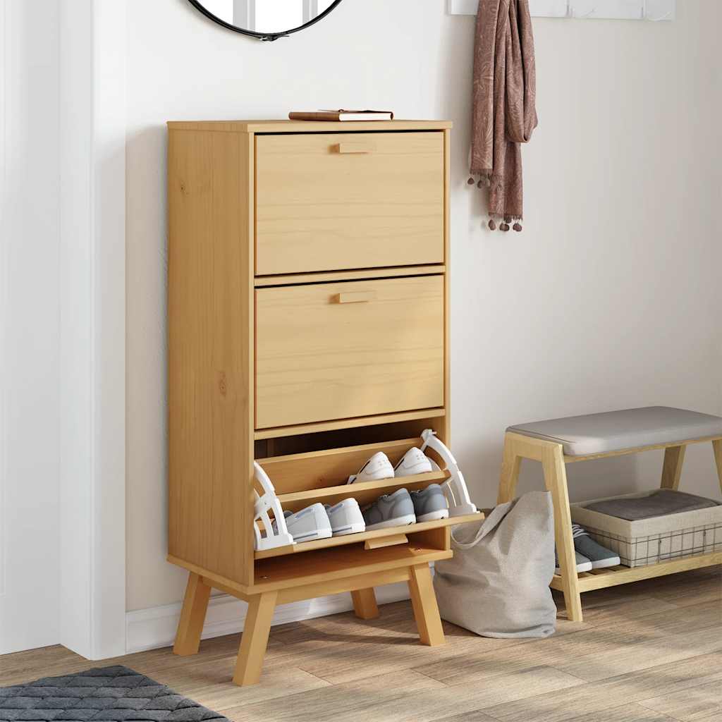 Shoe Cabinet Solid Pine 3 Drop-Down Compartments Medium Height