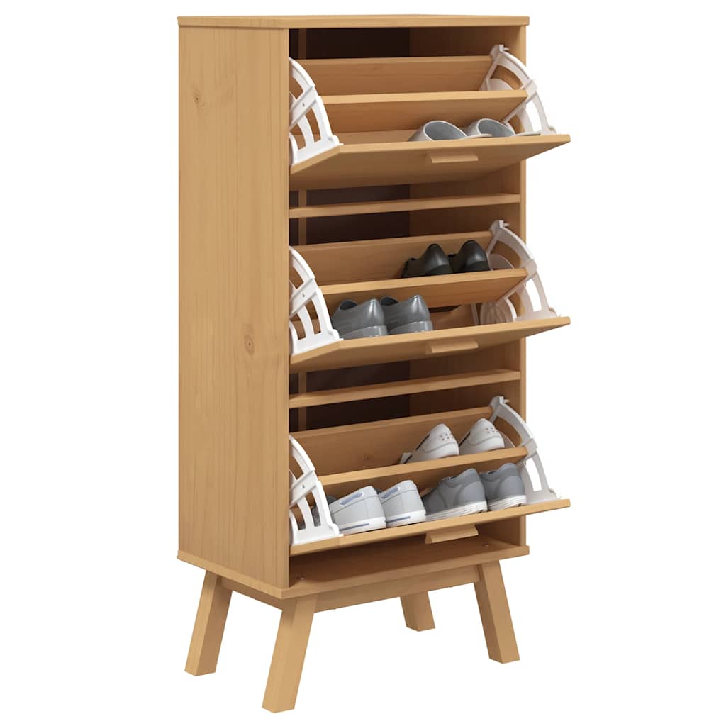Shoe Cabinet Solid Pine 3 Drop-Down Compartments Medium Height