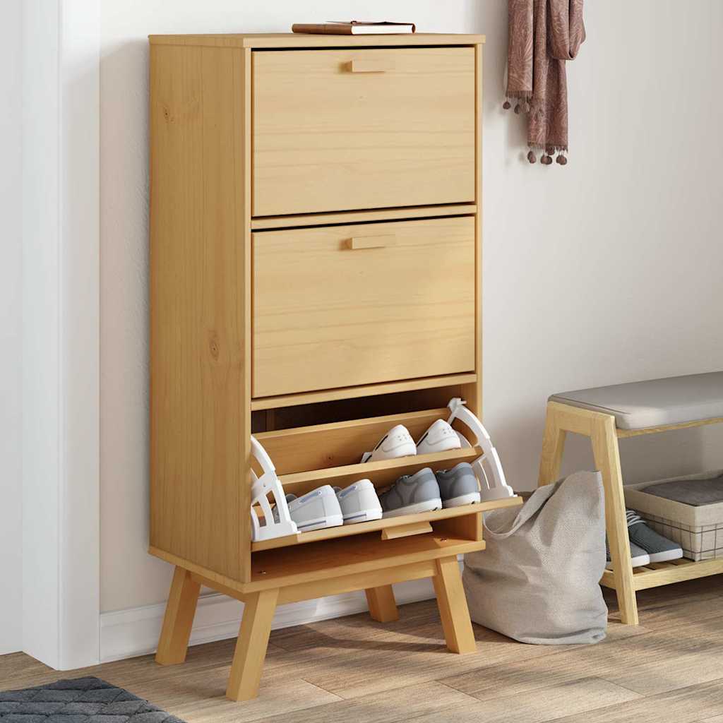 Shoe Cabinet Solid Pine 3 Drop-Down Compartments Medium Height