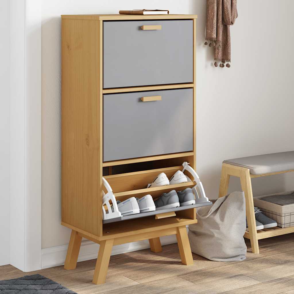 Shoe Cabinet Solid Pine 3 Drop-Down Compartments Medium Height