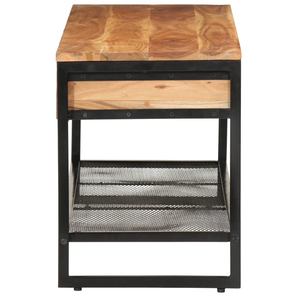 Shoe Bench Black Solid Acacia Wood 2 Tiers