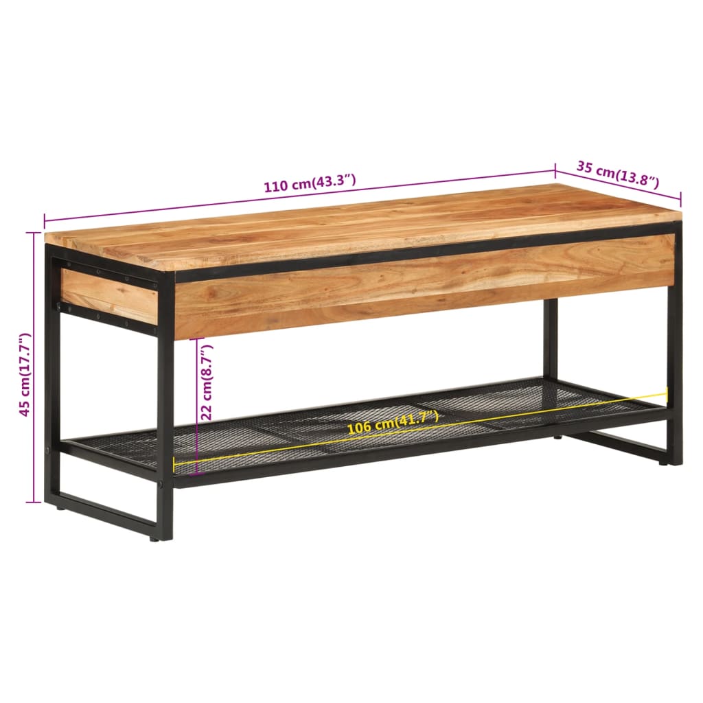 Shoe Bench Black Solid Acacia Wood 2 Tiers