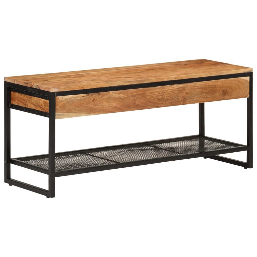 Shoe Bench Black Solid Acacia Wood 2 Tiers