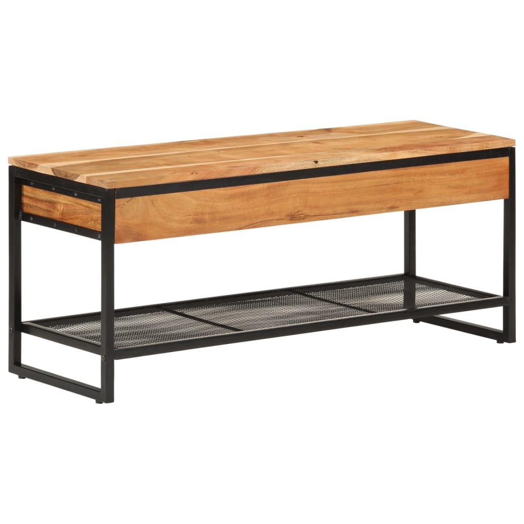 Shoe Bench Black Solid Acacia Wood 2 Tiers