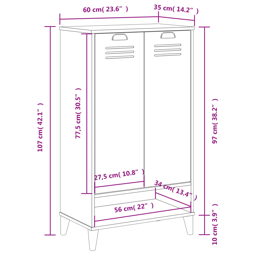 Shoe Cabinet Oak 2 Compartments Rectangular
