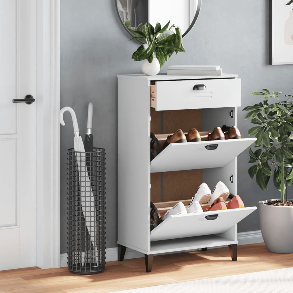 Shoe Cabinet Oak 3 Drop-Down Compartments Rectangular