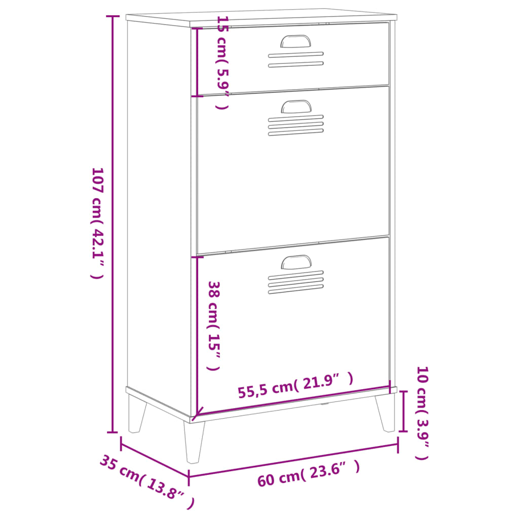 Shoe Cabinet Oak 3 Drop-Down Compartments Rectangular