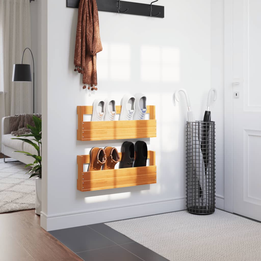 Set of 2 2 Pair Modern 23" Wall Mounted Pine Shoe Cabinet
