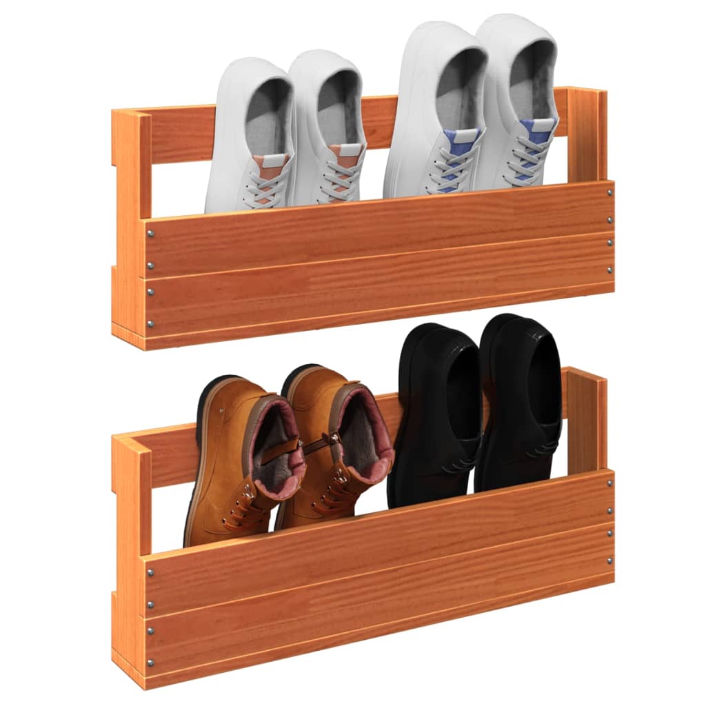 Set of 2 2 Pair Modern 23" Wall Mounted Pine Shoe Cabinet