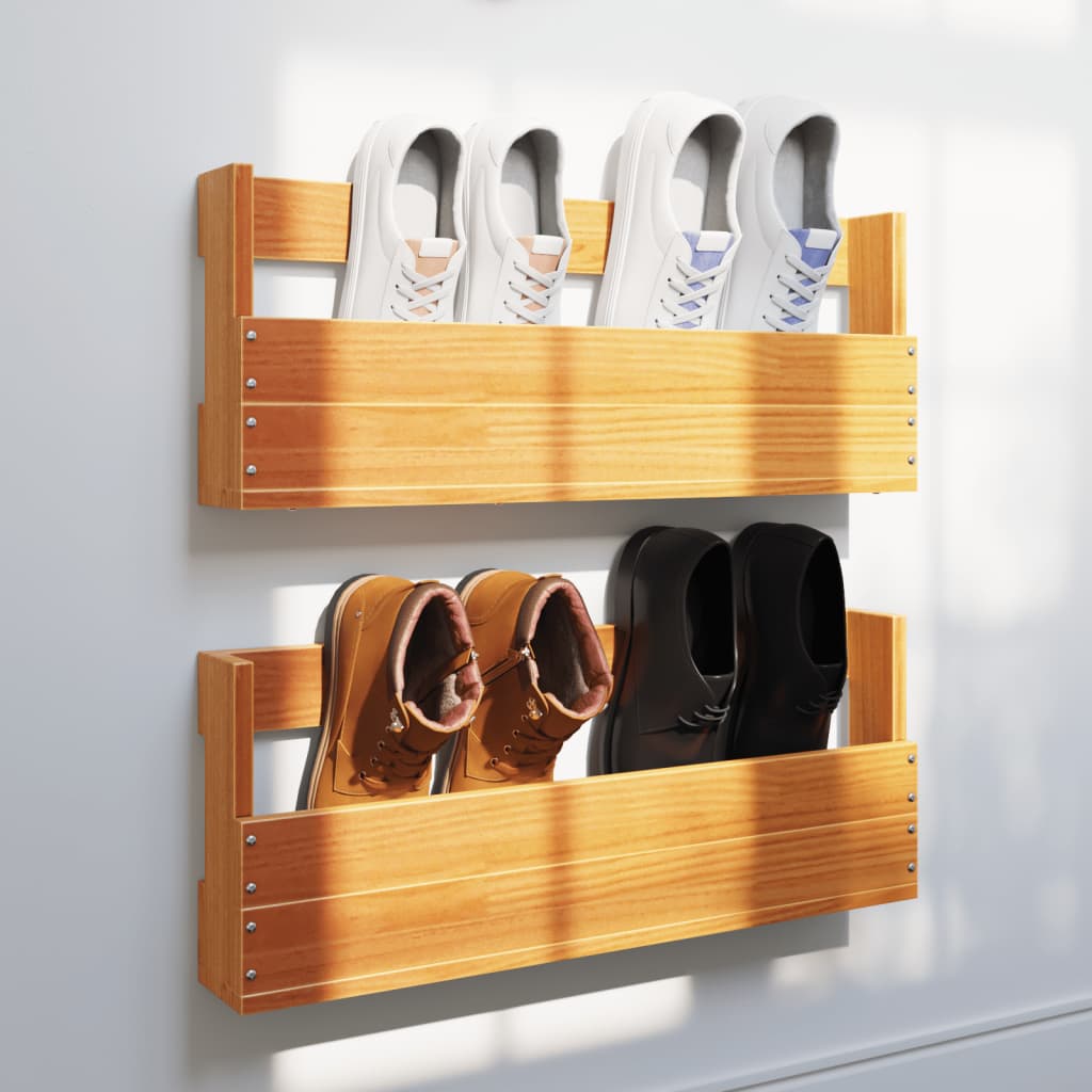 Set of 2 2 Pair Modern 23" Wall Mounted Pine Shoe Cabinet