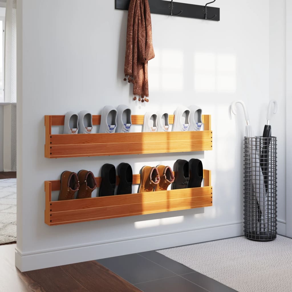 Set of 2 2 Pair Modern 23" Wall Mounted Pine Shoe Cabinet