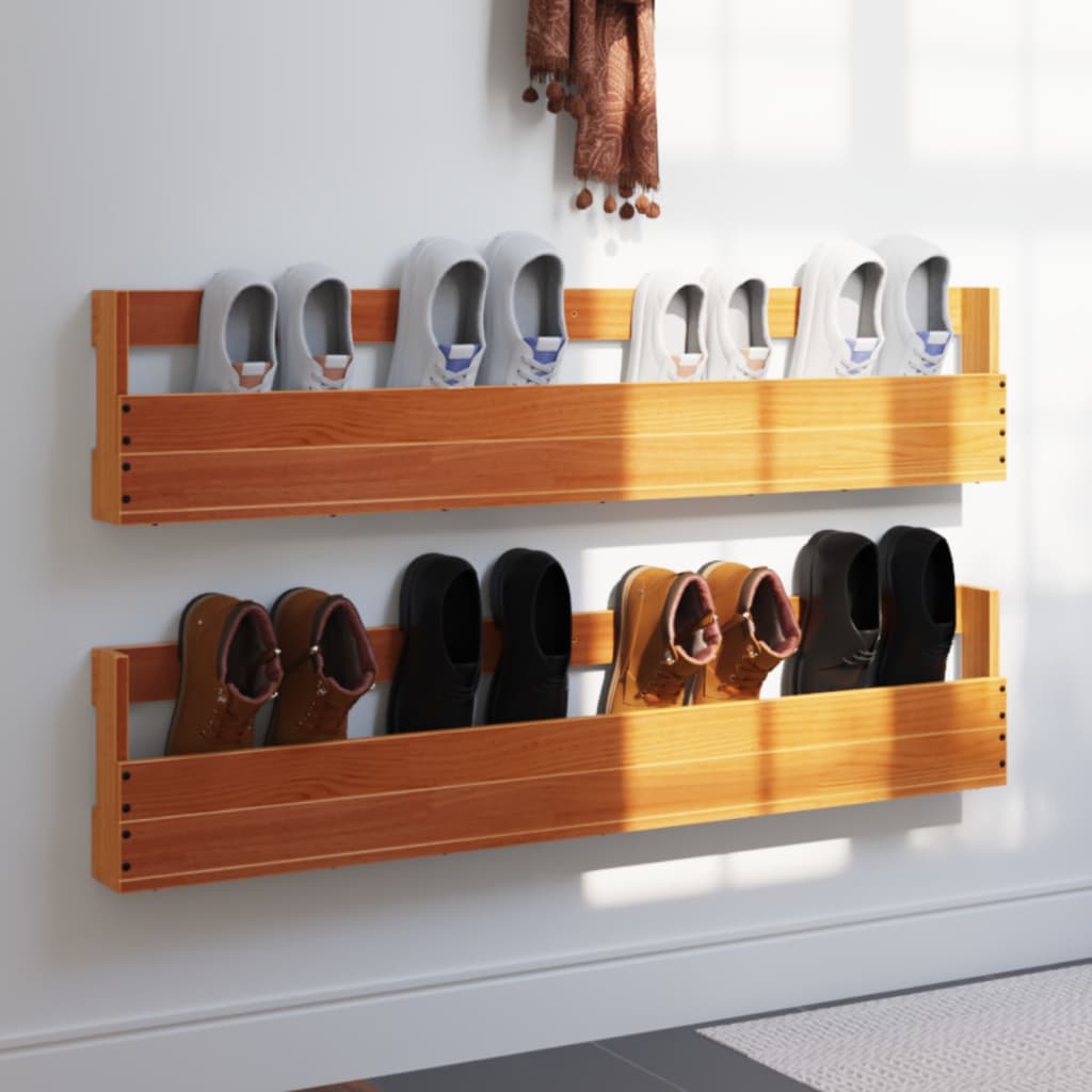 Set of 2 2 Pair Modern 23" Wall Mounted Pine Shoe Cabinet