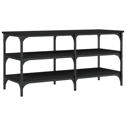Tone Shoe Bench Black Reclaimed Wood & Metal Adjustable Feet 3 Compartments