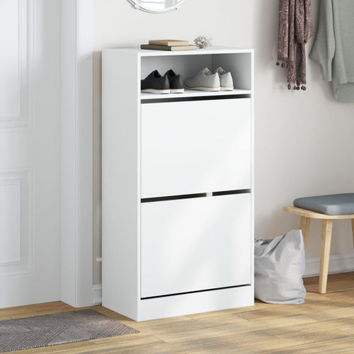 Shoe Cabinet Old, Hand-Finished Wood Tall 2 Drop-Down Drawers & 2 Compartments