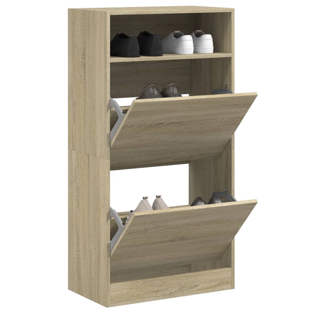 Shoe Cabinet Old, Hand-Finished Wood Tall 2 Drop-Down Drawers & 2 Compartments