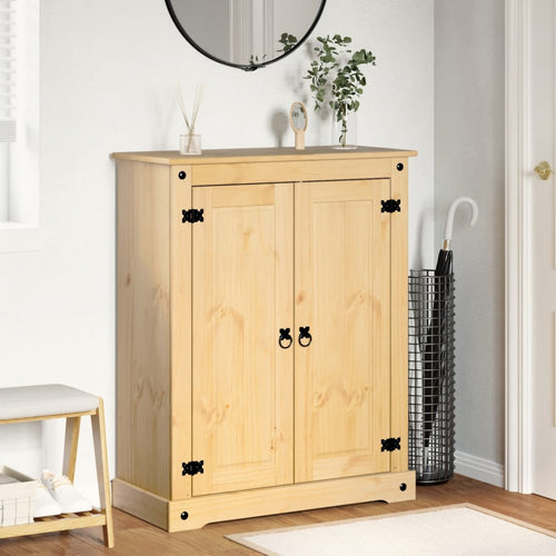 2 Cabinets Natural Pine Wood Shoe Cabinet Medium