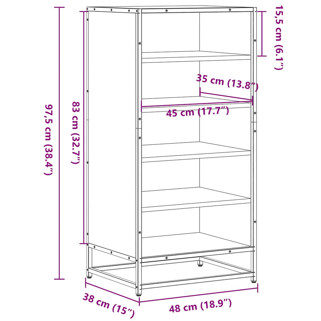 Flow Shoe Rack Grained Old Sonoma & Metal 5 Compartments