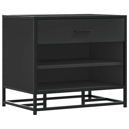 Flow Shoe Bench Black Wood & Metal 2 Open Compartments & 1 Closed Compartment