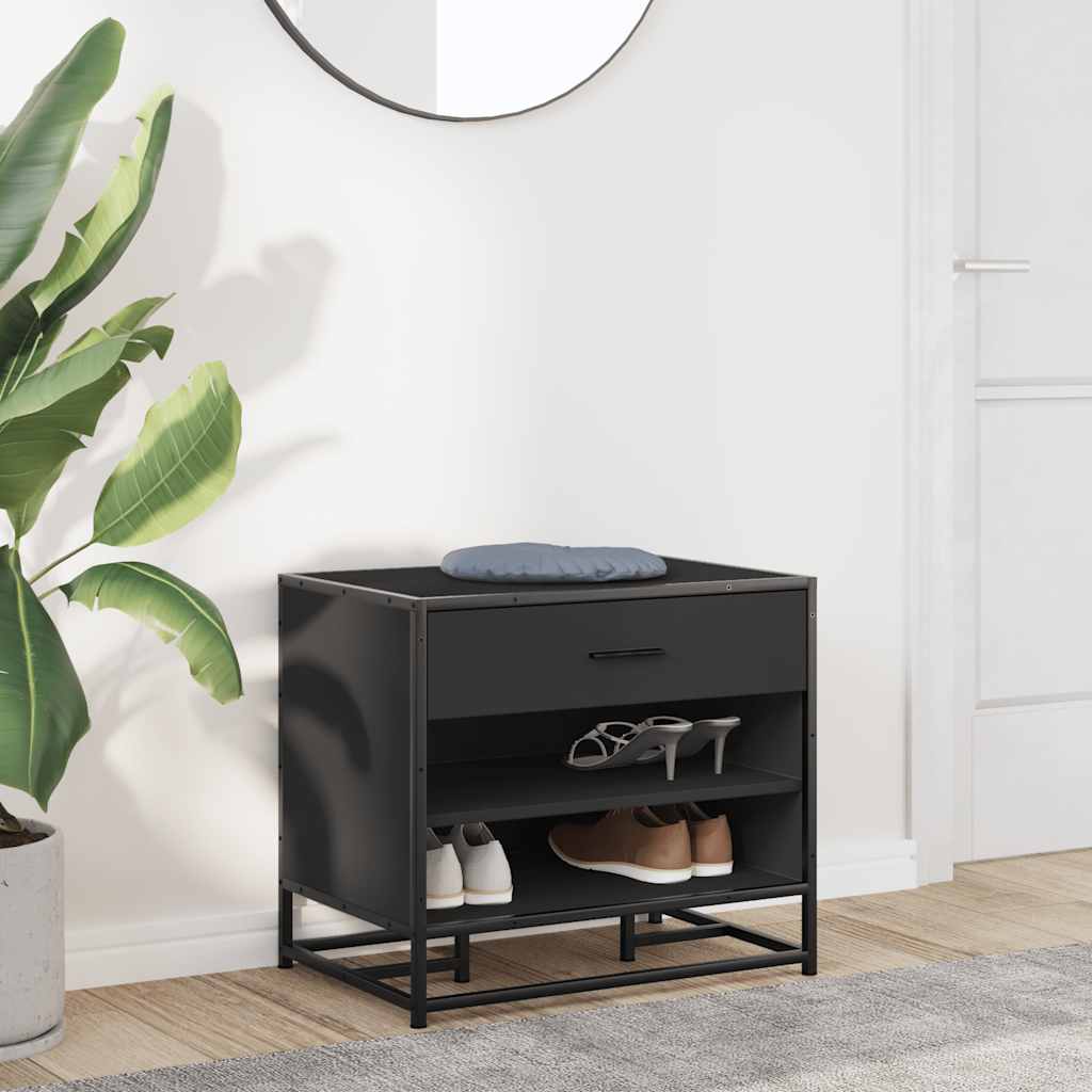 Flow Shoe Bench Black Wood & Metal 2 Open Compartments & 1 Closed Compartment