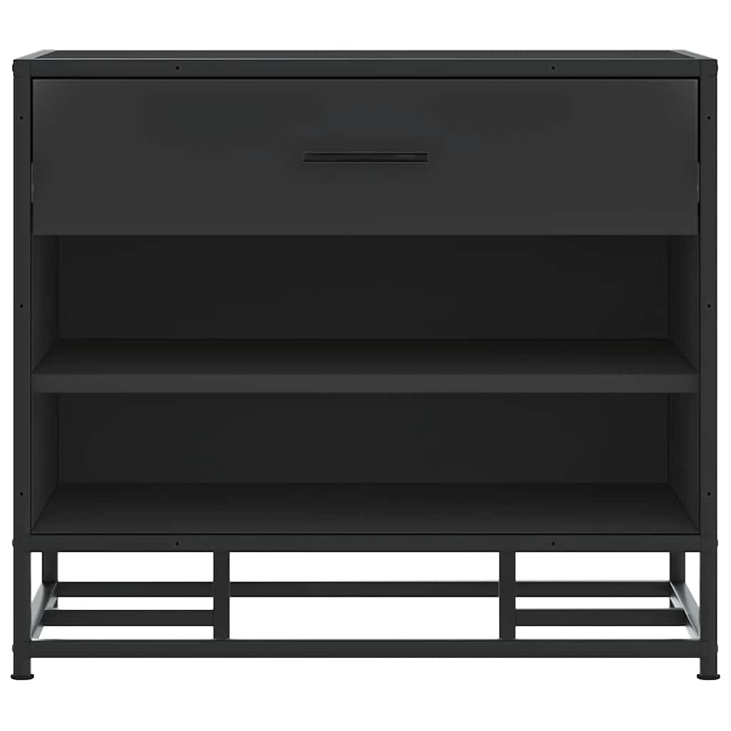 Flow Shoe Bench Black Wood & Metal 2 Open Compartments & 1 Closed Compartment