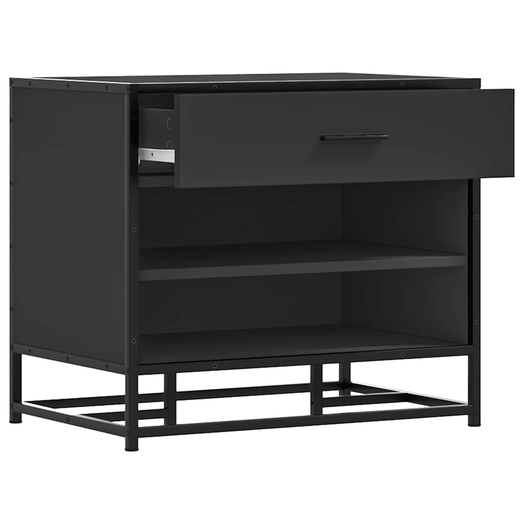 Flow Shoe Bench Black Wood & Metal 2 Open Compartments & 1 Closed Compartment