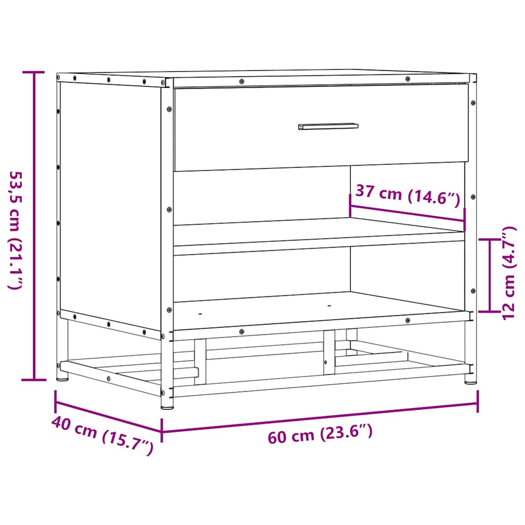 Flow Shoe Bench Black Wood & Metal 2 Open Compartments & 1 Closed Compartment