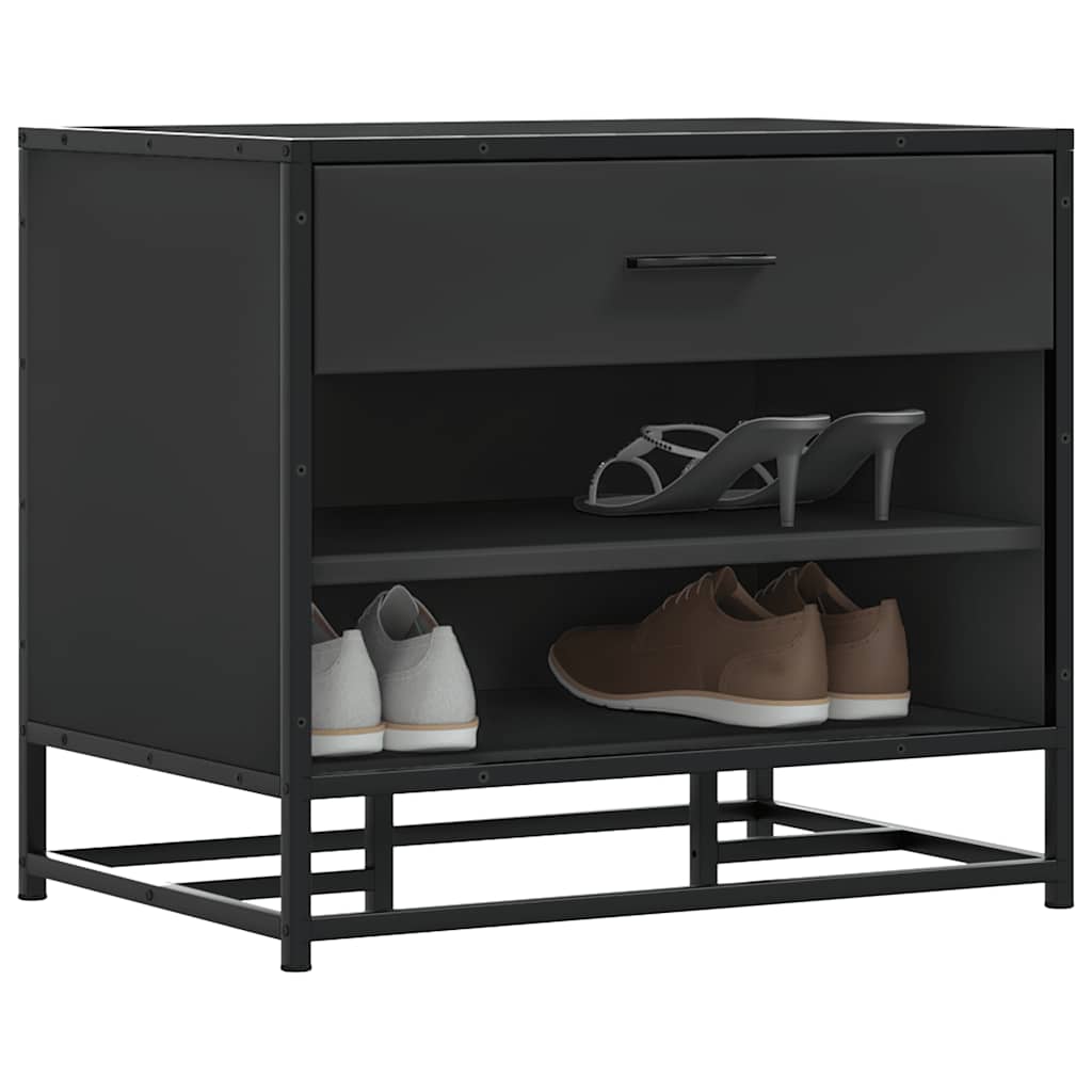 Flow Shoe Bench Black Wood & Metal 2 Open Compartments & 1 Closed Compartment