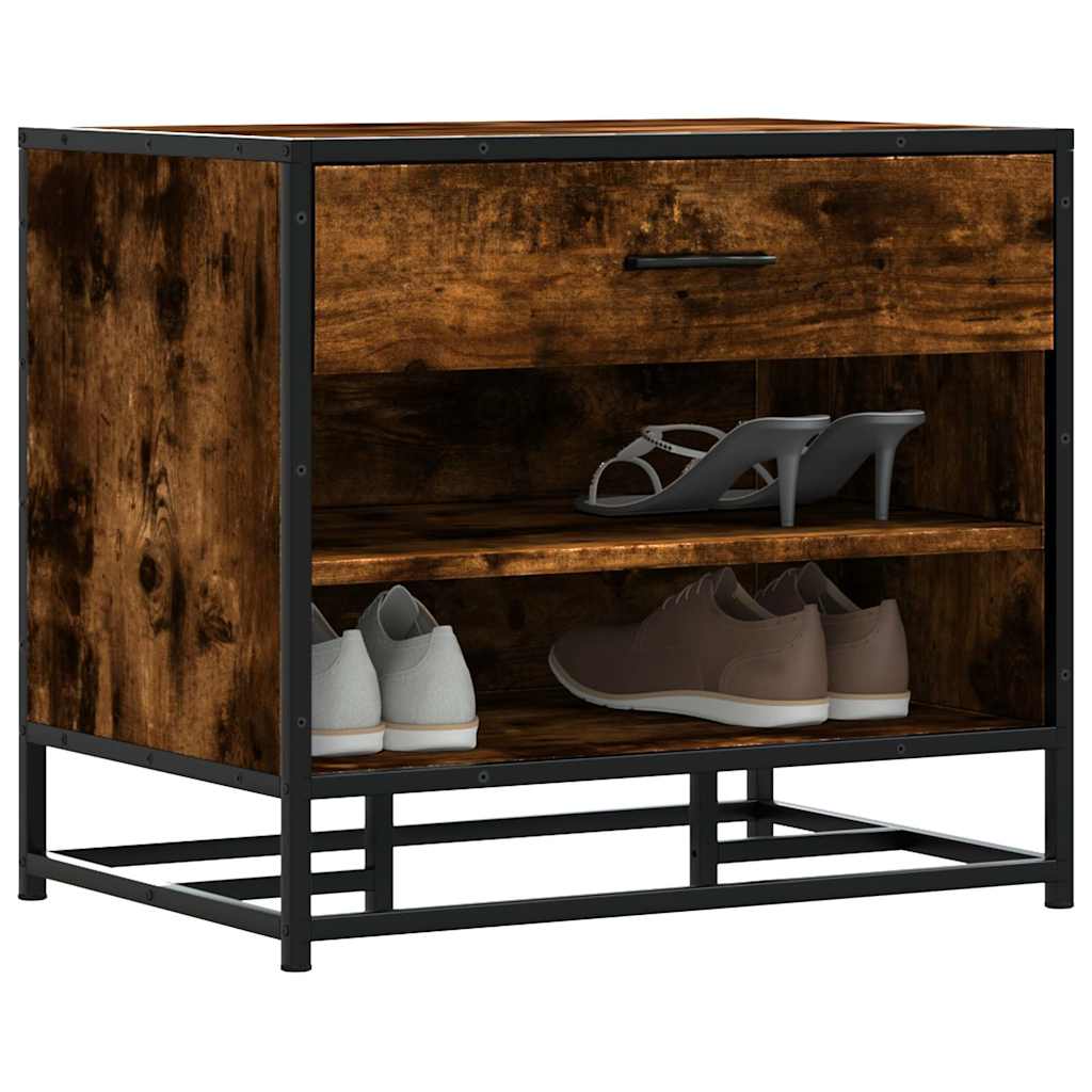 Flow Shoe Bench Black Wood & Metal 2 Open Compartments & 1 Closed Compartment