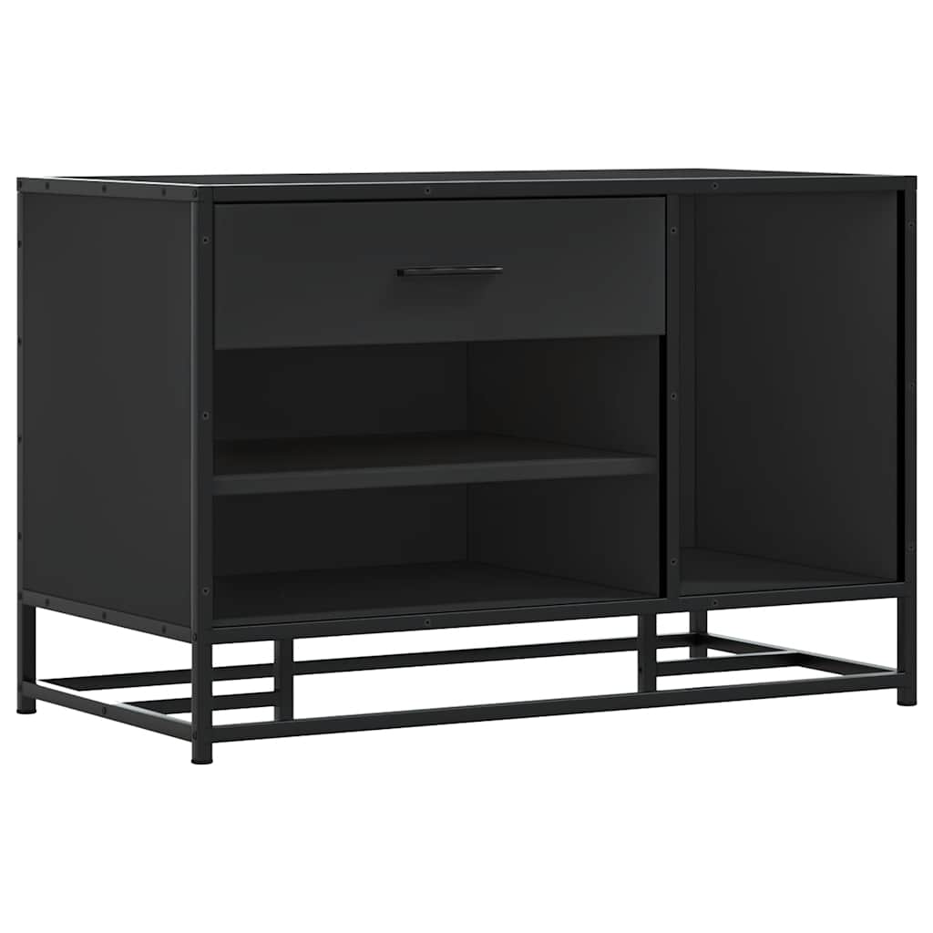 Flow Shoe Bench Black Wood & Metal 2 Open Compartments & 2 Closed Compartments