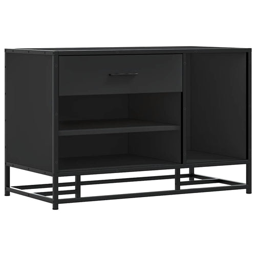Flow Shoe Bench Black Wood & Metal 2 Open Compartments & 2 Closed Compartments