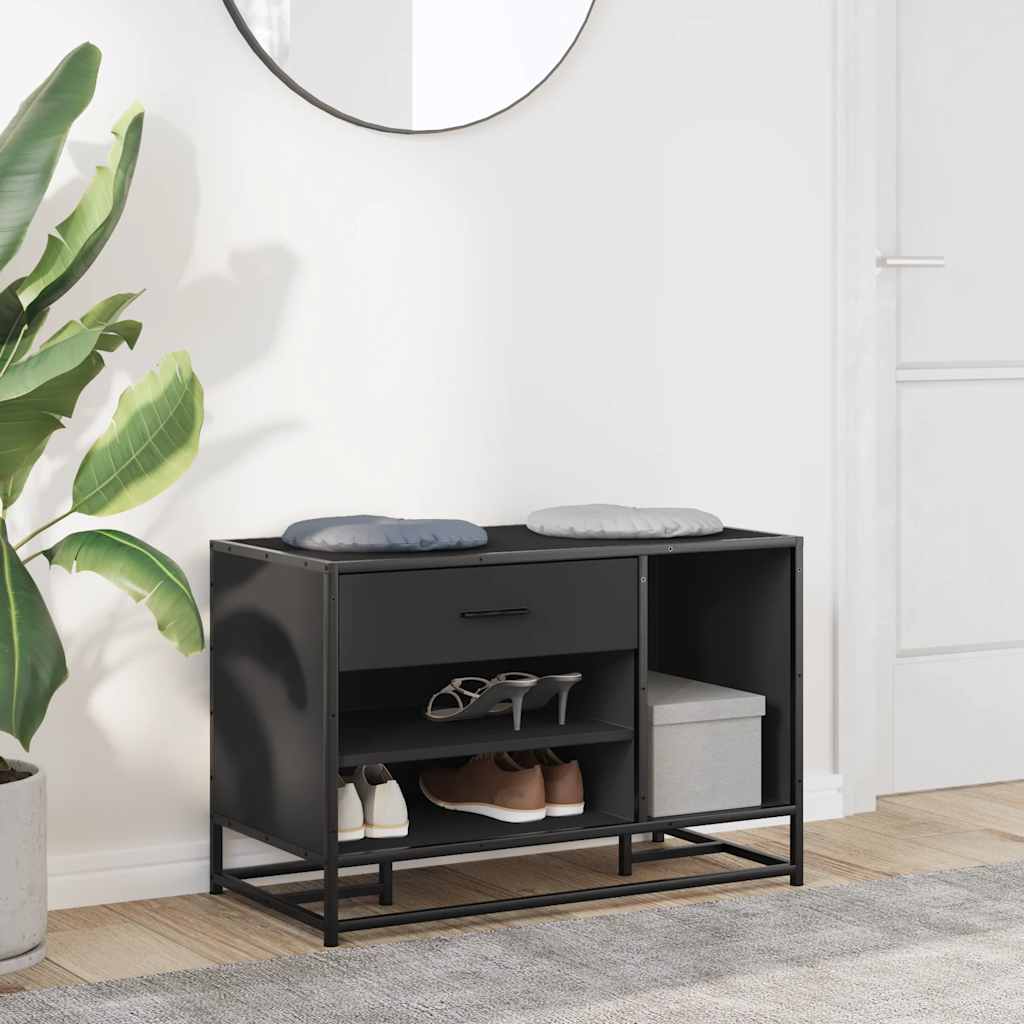 Flow Shoe Bench Black Wood & Metal 2 Open Compartments & 2 Closed Compartments