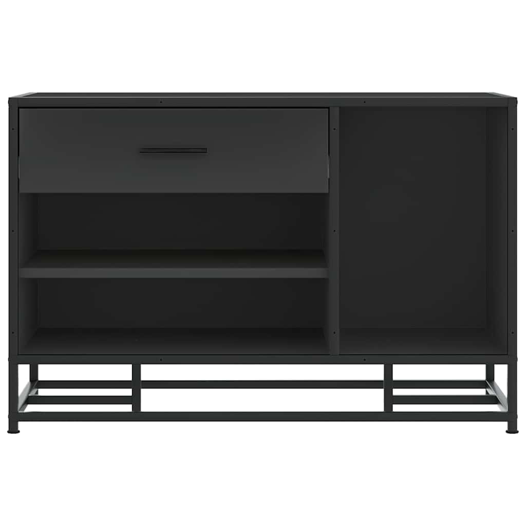 Flow Shoe Bench Black Wood & Metal 2 Open Compartments & 2 Closed Compartments