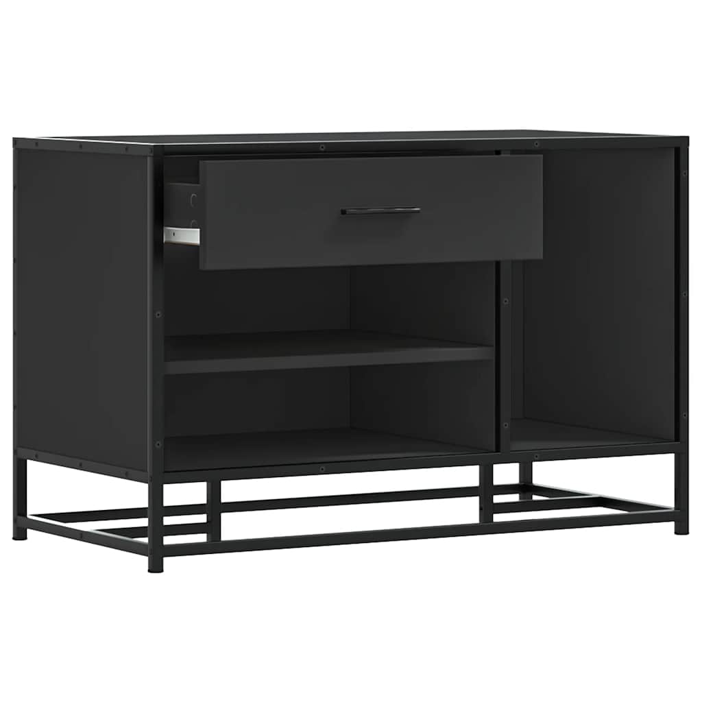 Flow Shoe Bench Black Wood & Metal 2 Open Compartments & 2 Closed Compartments