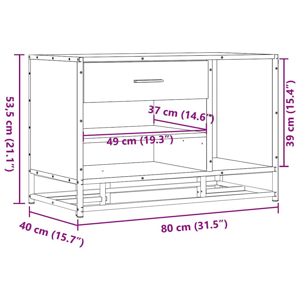 Flow Shoe Bench Black Wood & Metal 2 Open Compartments & 2 Closed Compartments