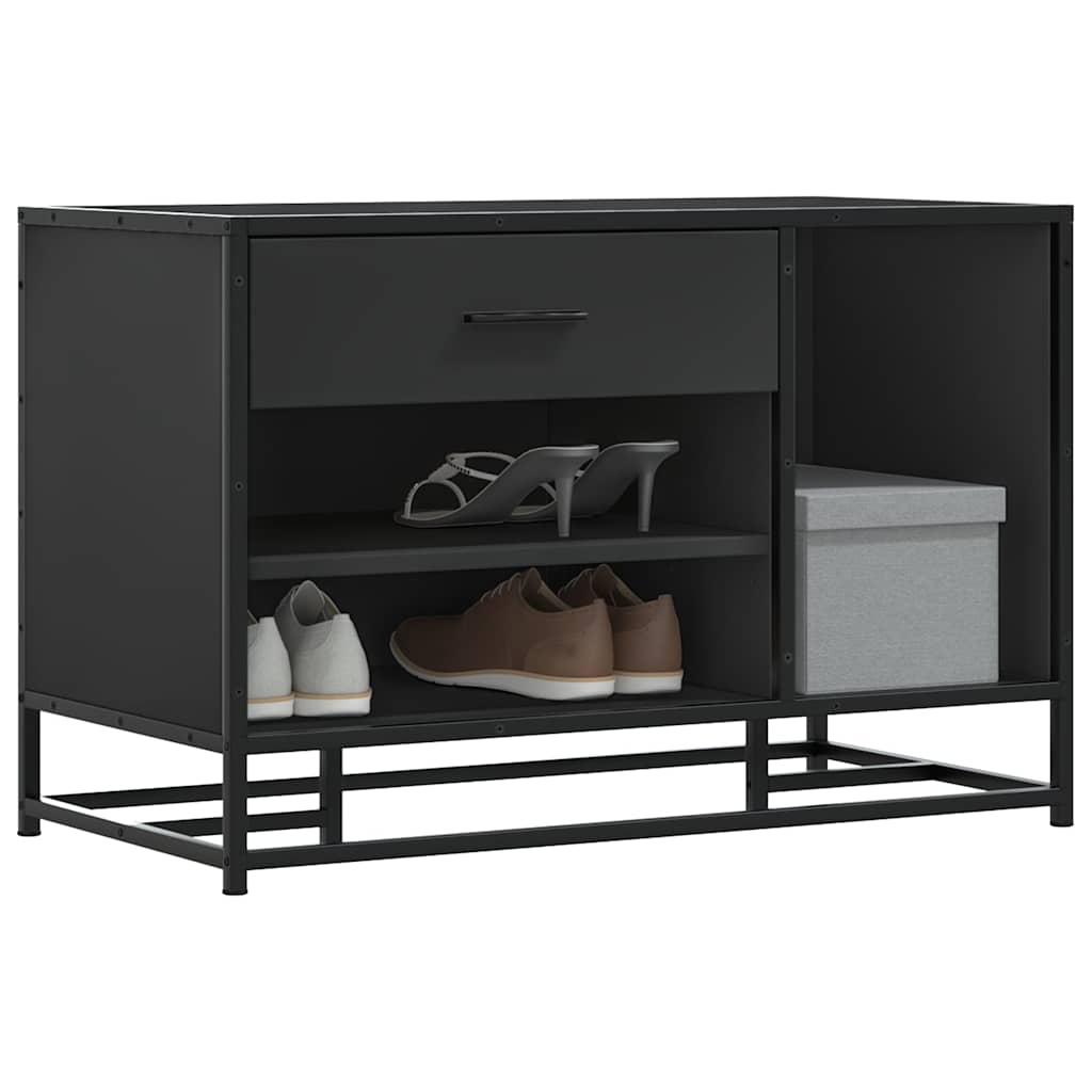 Flow Shoe Bench Black Wood & Metal 2 Open Compartments & 2 Closed Compartments