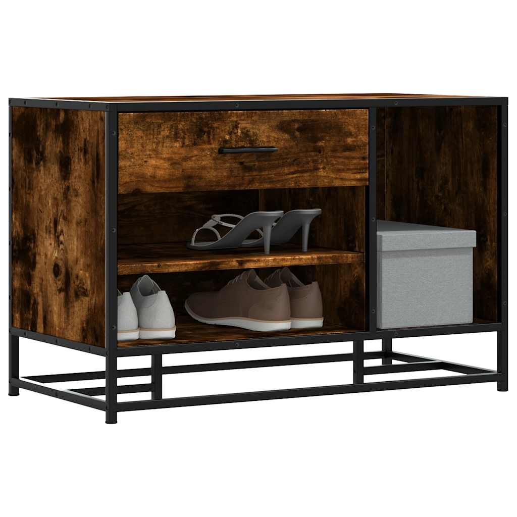 Flow Shoe Bench Black Wood & Metal 2 Open Compartments & 2 Closed Compartments