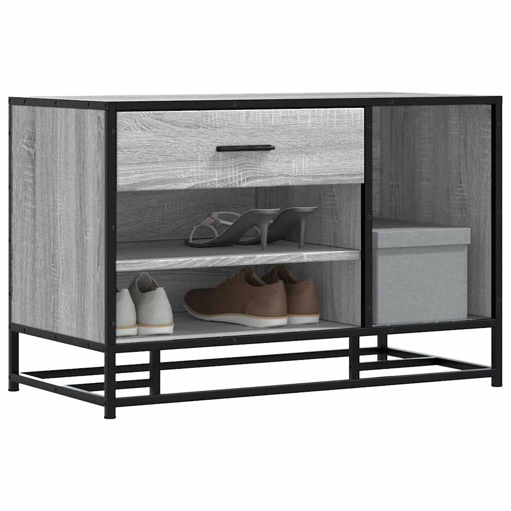 Flow Shoe Bench Black Wood & Metal 2 Open Compartments & 2 Closed Compartments