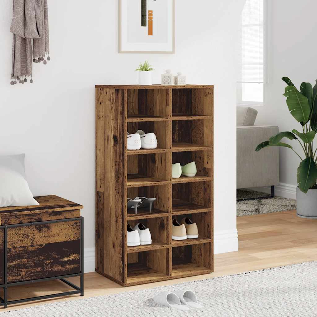 Flow Shoe Rack Old Wood Tall 12 Compartments