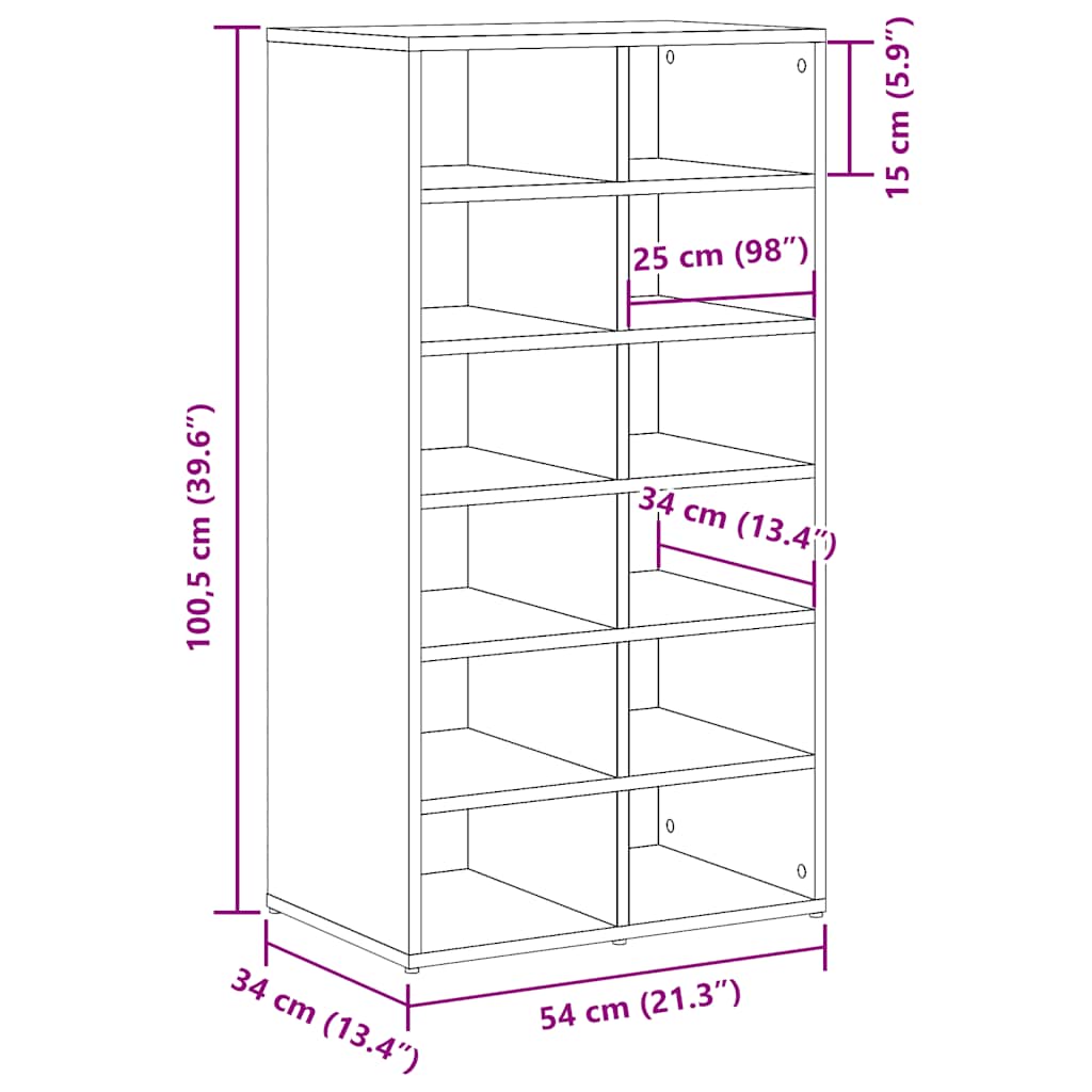 Flow Shoe Rack Old Wood Tall 12 Compartments