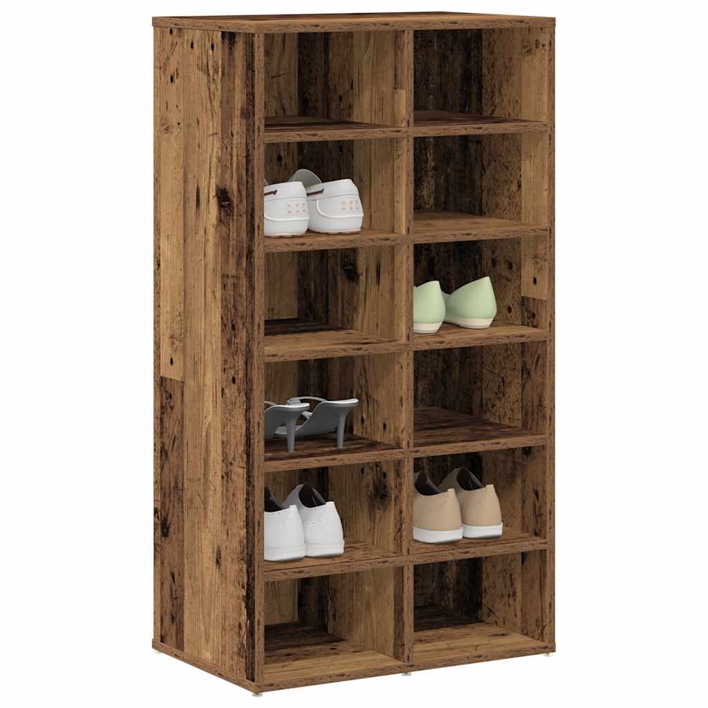 Flow Shoe Rack Old Wood Tall 12 Compartments