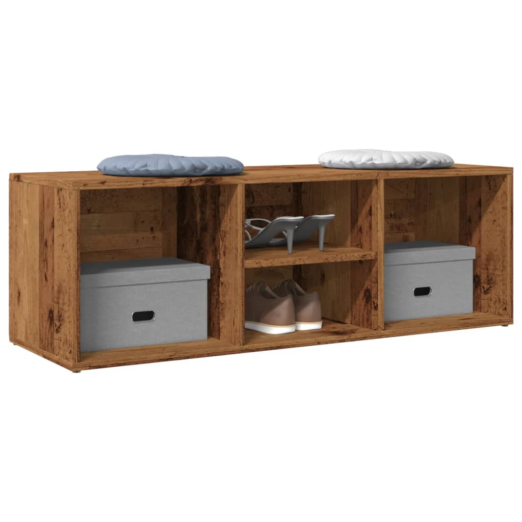 Flow Shoe Bench Old Wood 4 Compartments Wide & Low