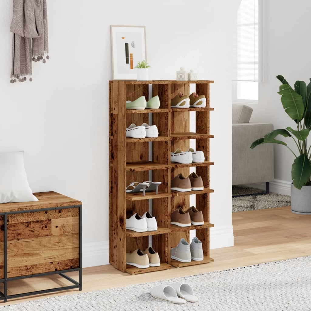 Haven Set of 2 Shoe Cabinet Old Pine 6 Compartments Tall & Narrow