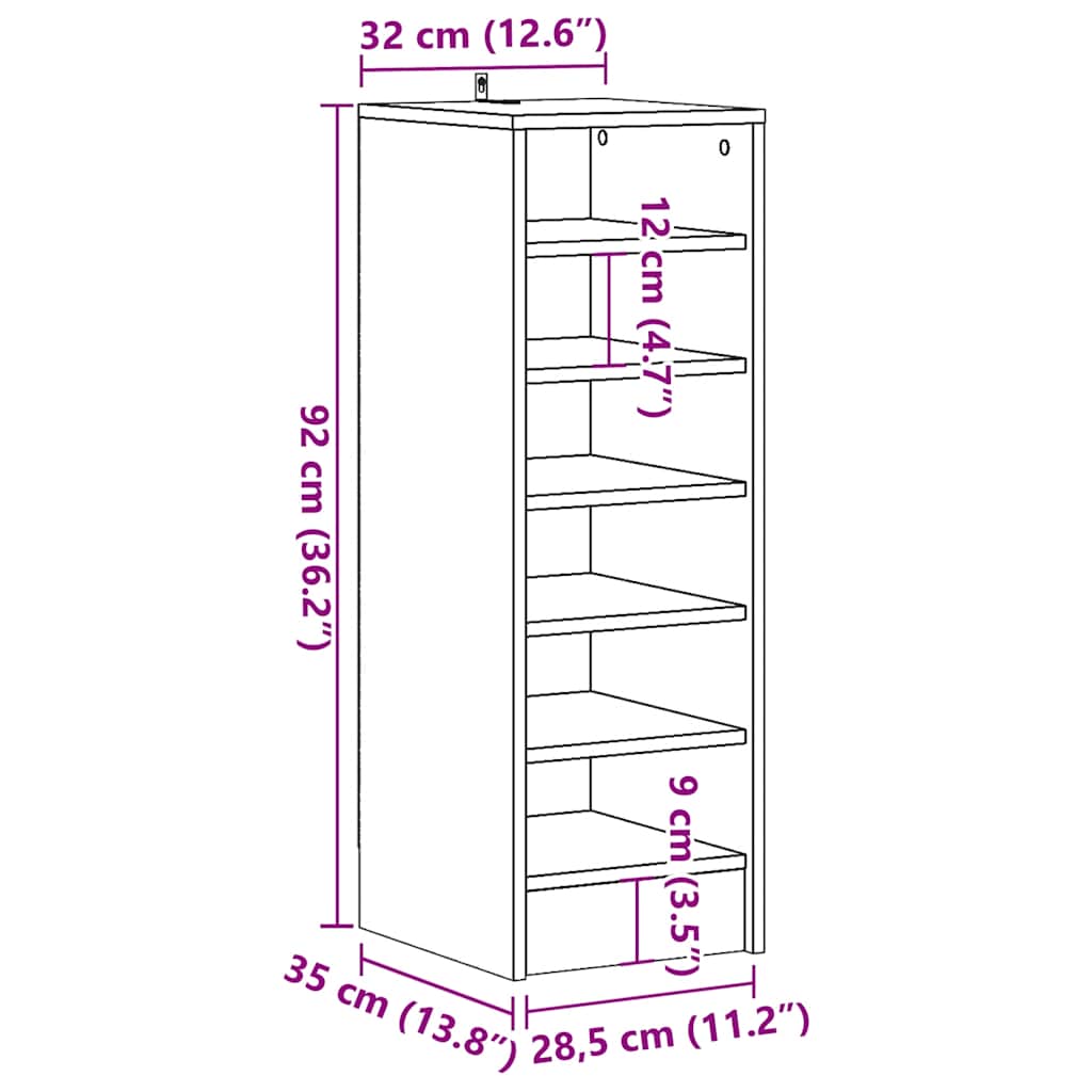 Haven Shoe Cabinet Old Pine 6 Compartments Tall & Skinny